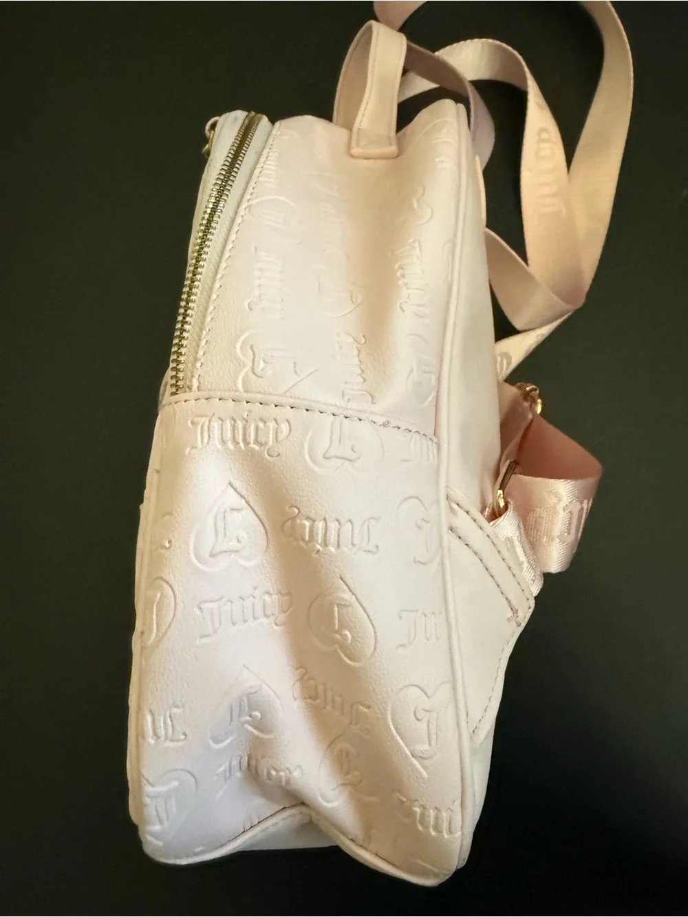 Juicy Couture Blush Pink Mini Backpack with Embossed Logo Rhinestone Heart Charm
